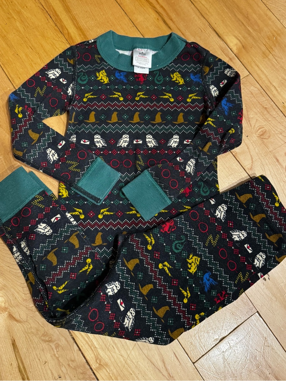 Hanna Andersson Harry Potter Wizard Pattern Pajama Set - Dark Teal Trim 2T